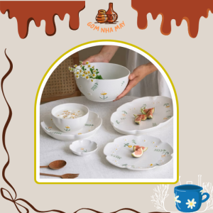 Bát gốm sú xinh trong bàn ăn